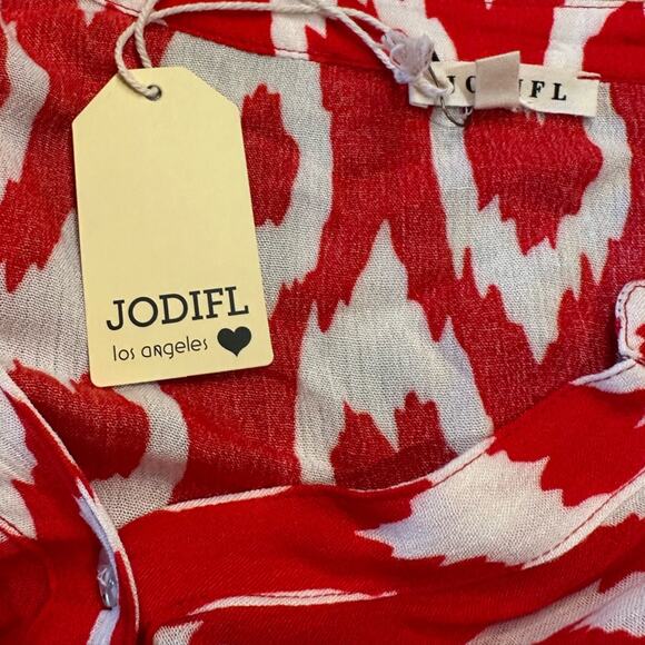 Jodifl Women’s Large Red and White Gauze like Summer Dress with Ruffle Sleeves - Picture 6 of 10